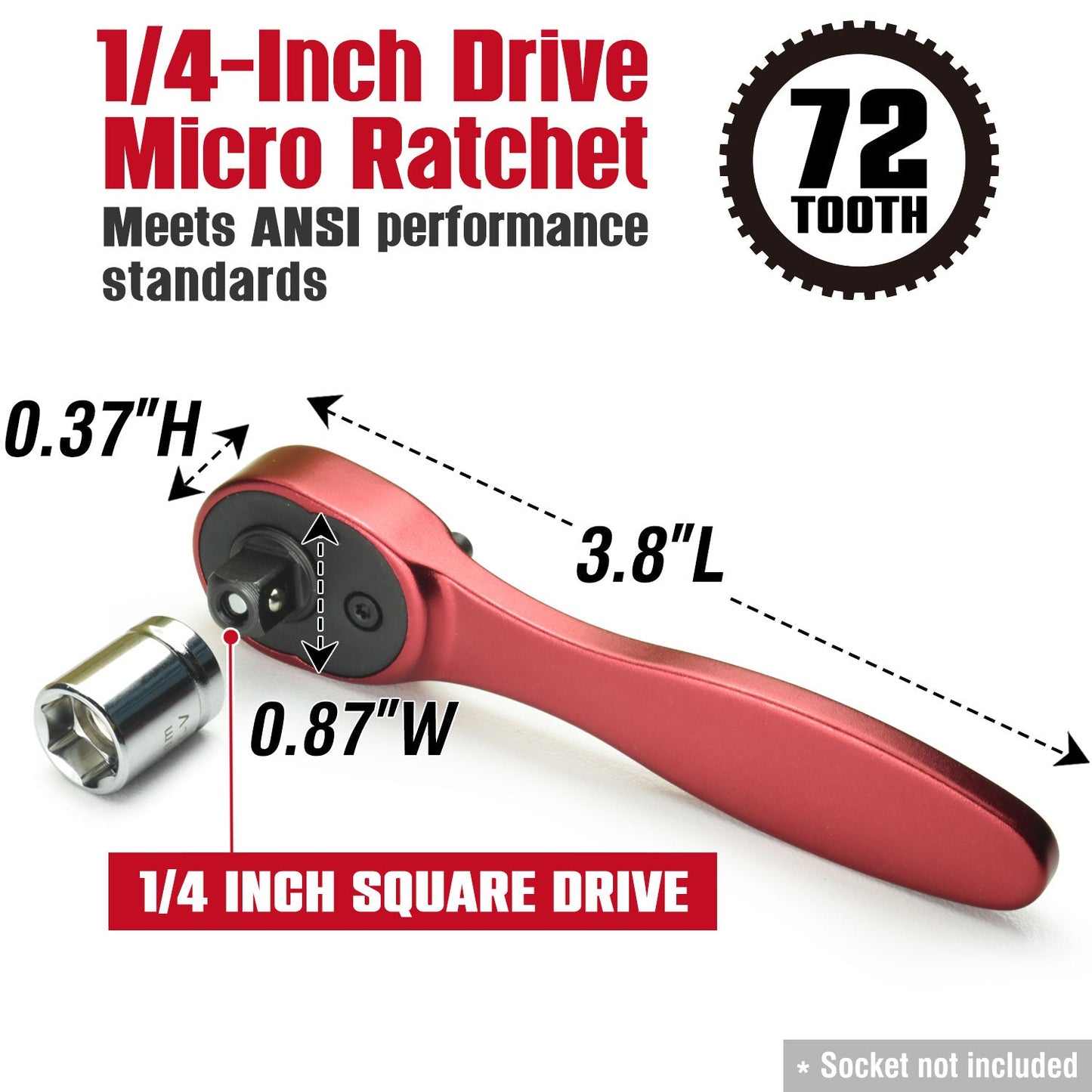 1/4" Drive 72-Tooth Mini Ratchet (Square Drive)
