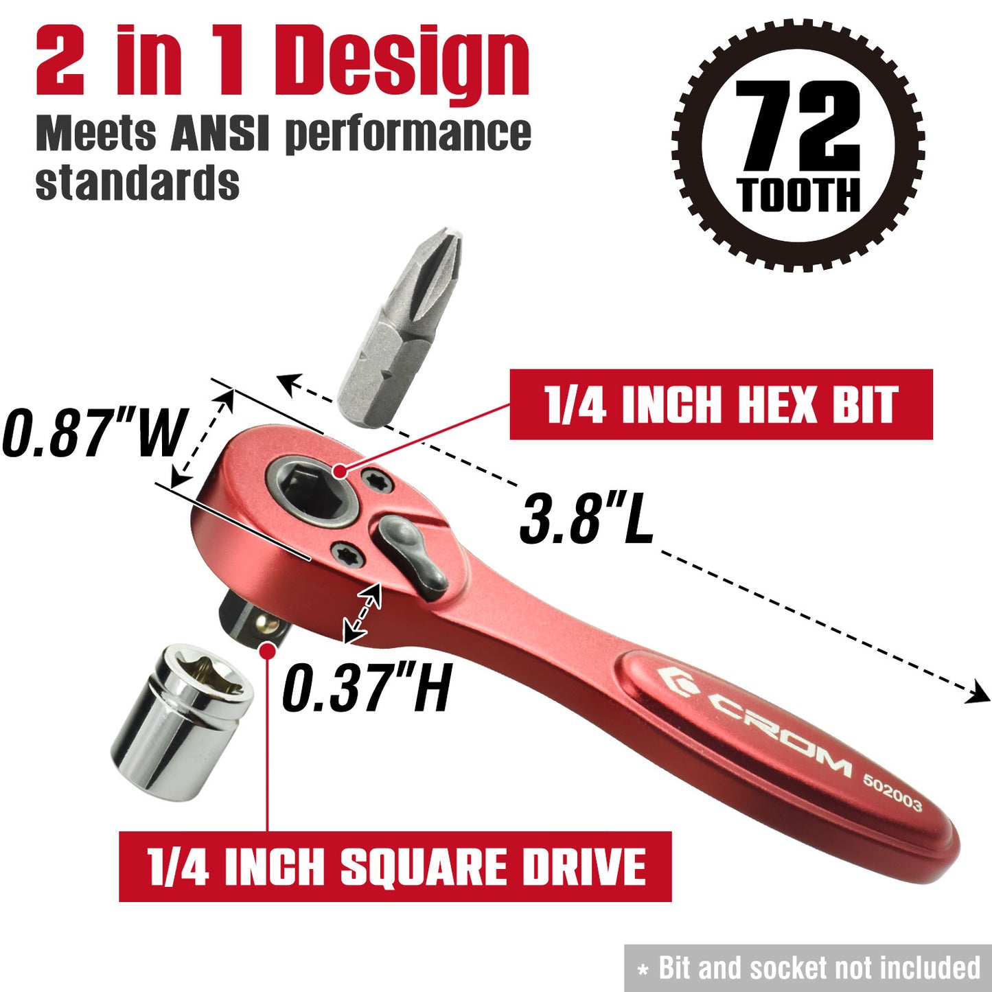 1/4" Drive 72-Tooth Mini Ratchet (Dual Drive)