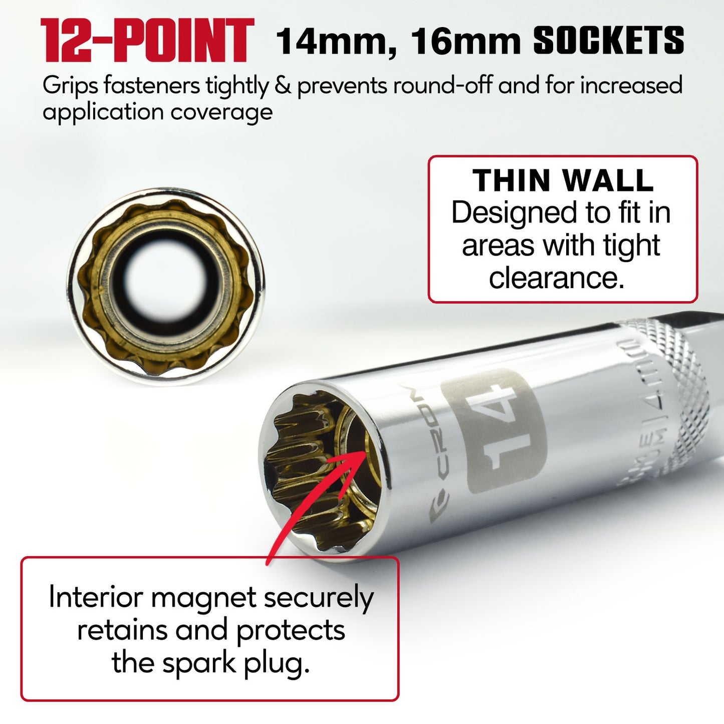 5-Piece 3/8” Drive Magnetic Spark Plug Socket Set - 13001