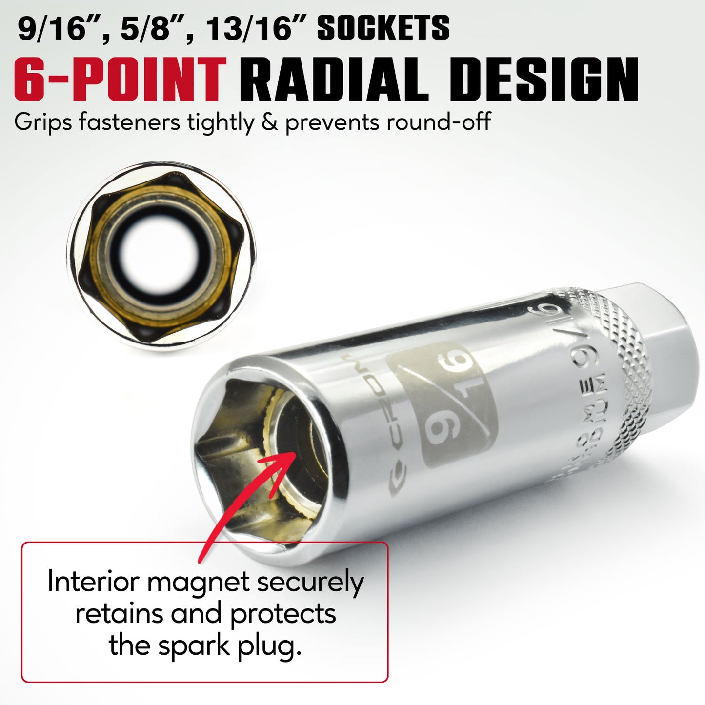 5-Piece 3/8” Drive Magnetic Spark Plug Socket Set - 13001