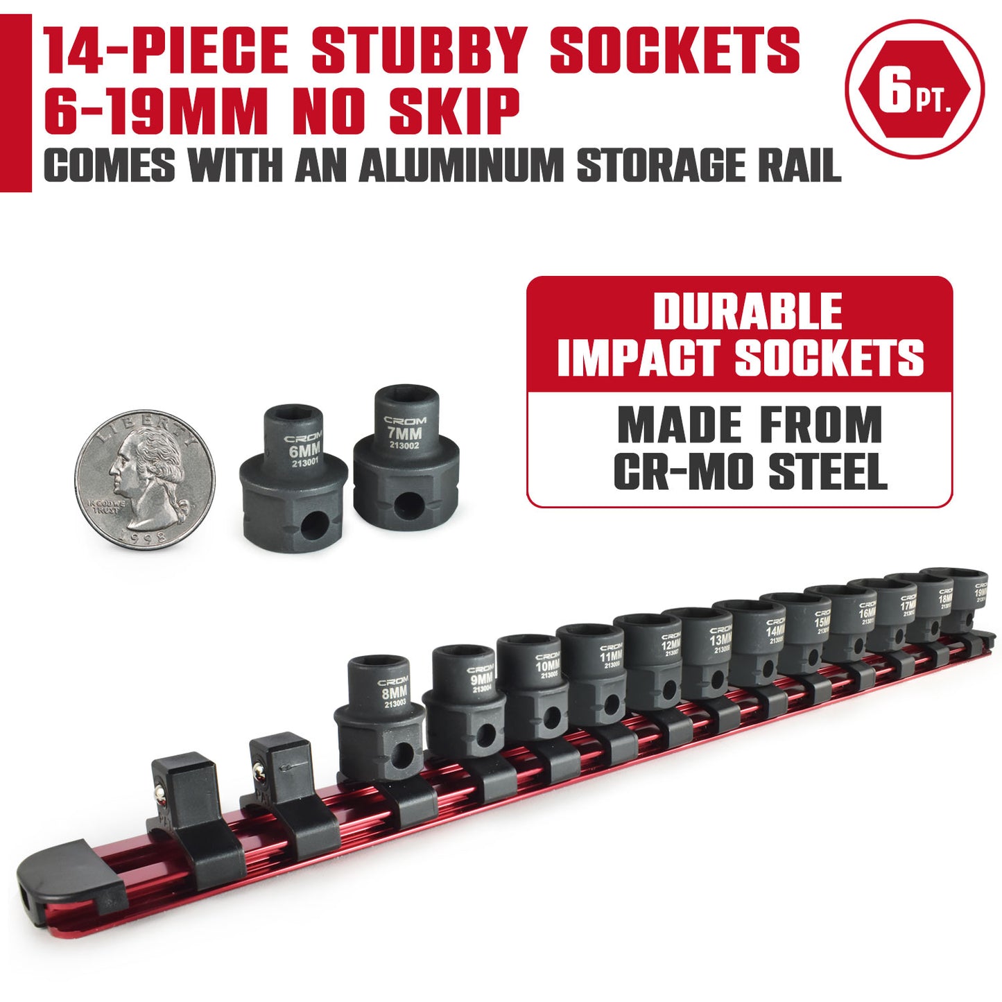 14-Piece 3/8” Drive Metric Stubby Impact Socket Set - 21001