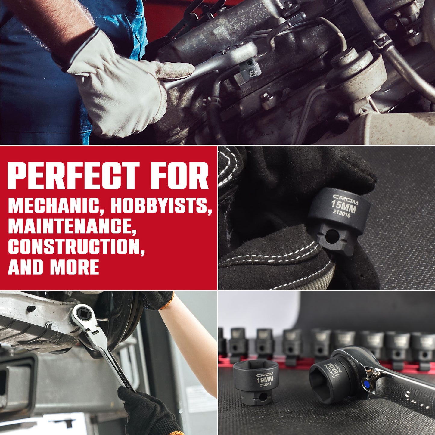 14-Piece 3/8” Drive Metric Stubby Impact Socket Set - 21001