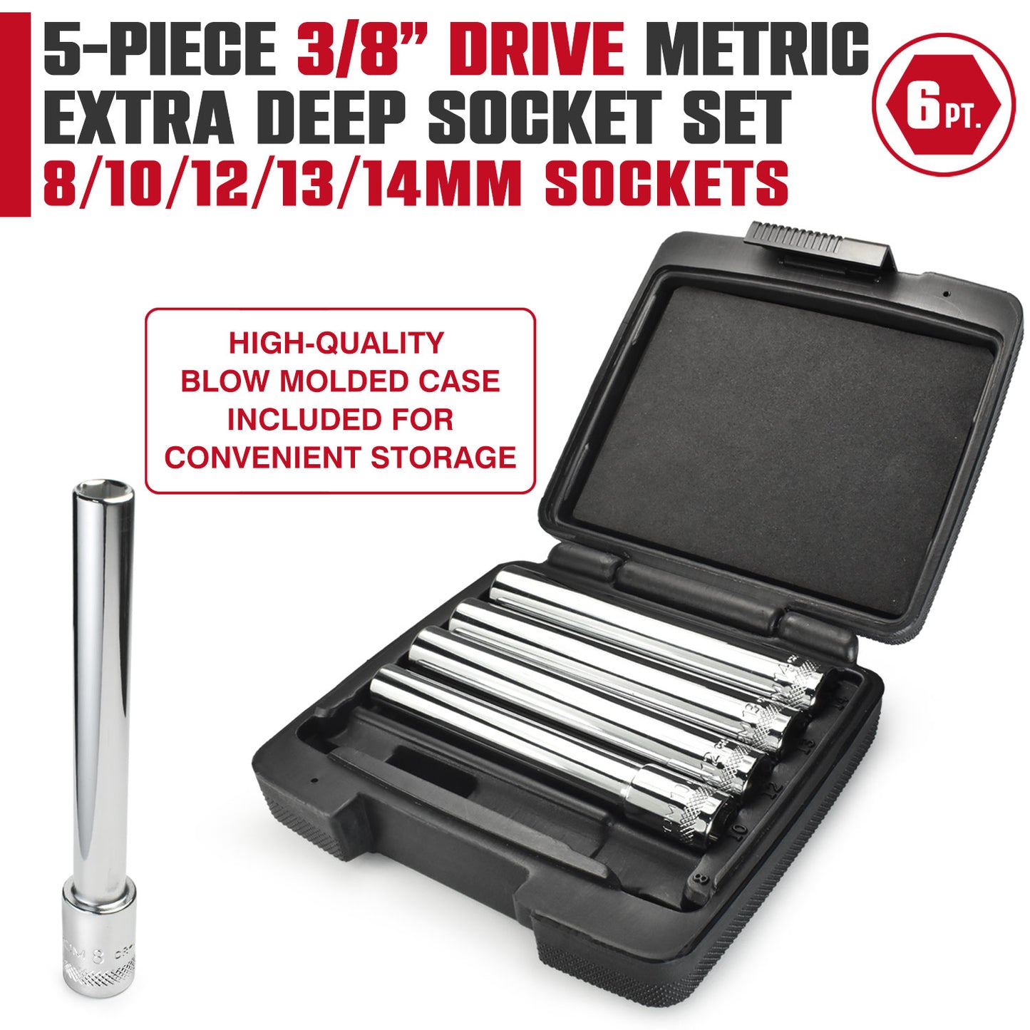 5-Piece 3/8" Drive Extra Deep Socket Set - 11006